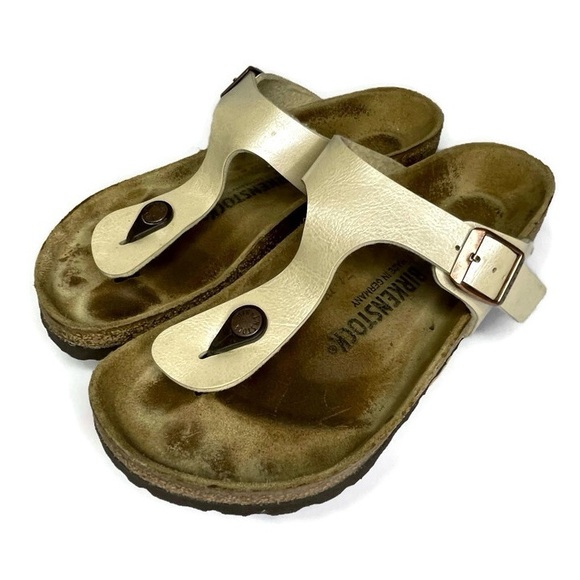 Birkenstock Gizeh Sandals Women’s EU 37 US 6 Gold Metallic Birko-Flor Thong - Picture 3 of 15